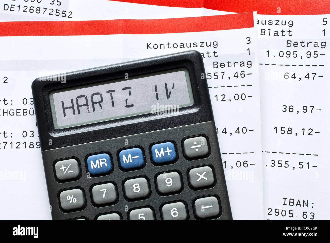 Rechner mit dem Begriff Hartz IV im display Stockfoto