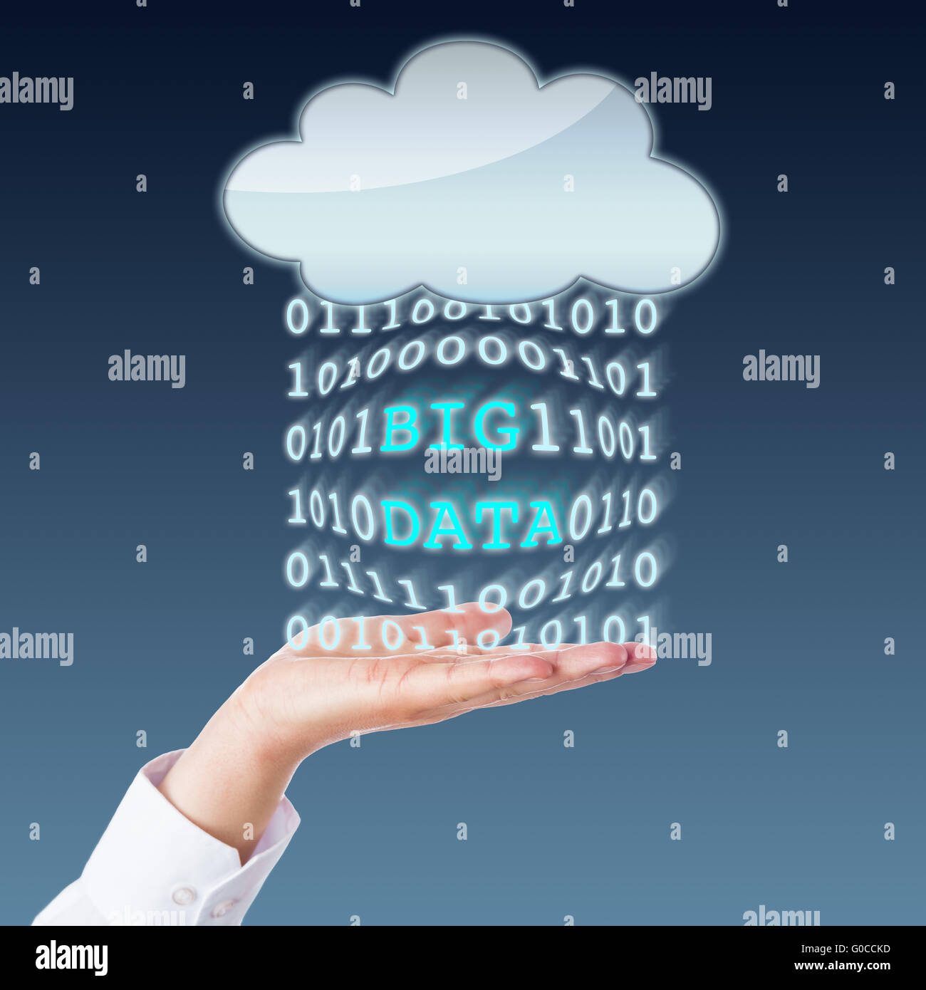 Große Datenübertragungen zwischen Cloud und offene Hand Stockfoto