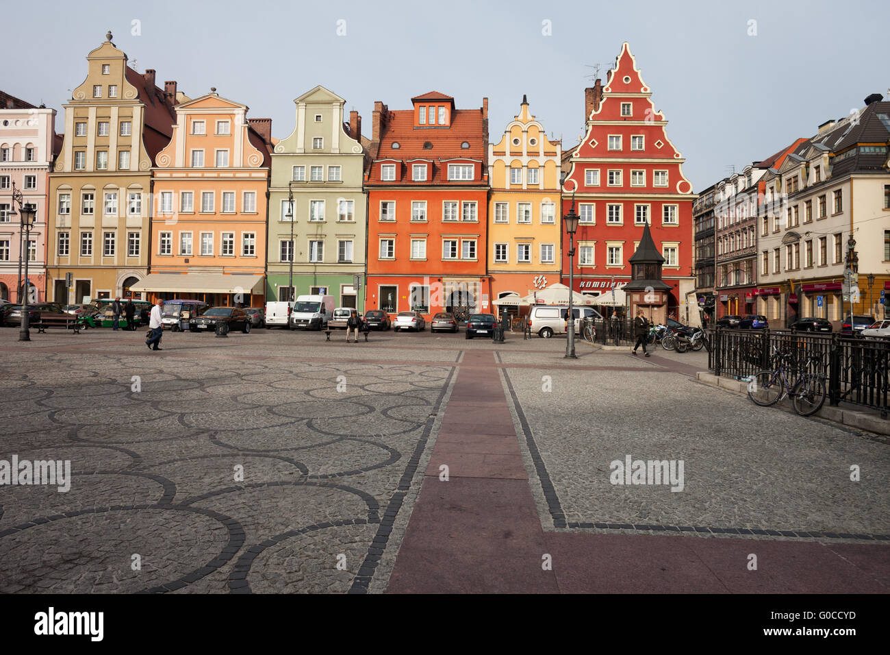 Breslau in Polen, Salzplatz in der Altstadt beherbergt historische Wohnhaus mit Giebeln Stockfoto