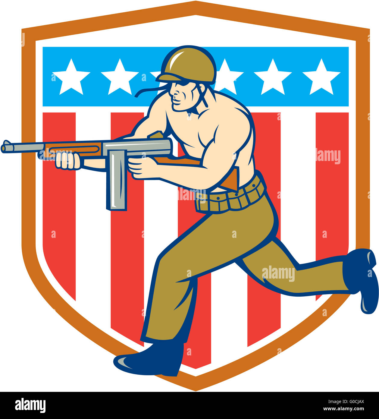 Zweiter Weltkrieg Soldat amerikanischen Tommy Gun Shield Stockfoto