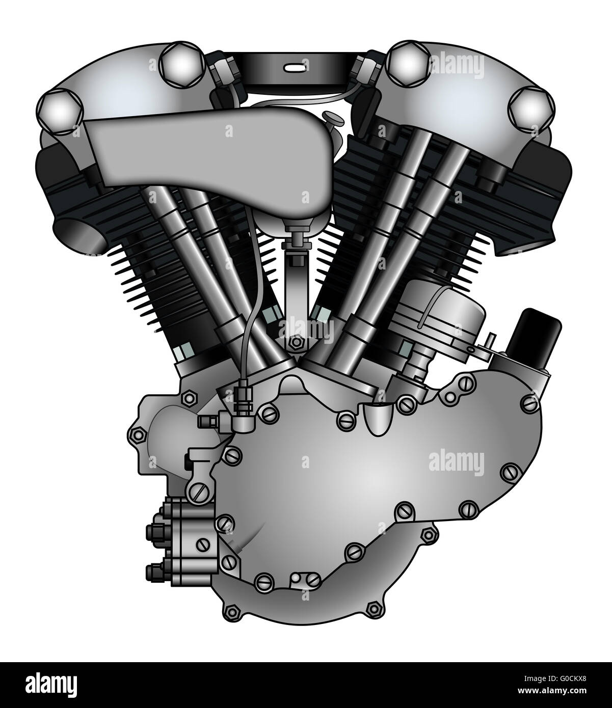 klassische V-Twin-Motorradmotor in Vektor Stockfoto