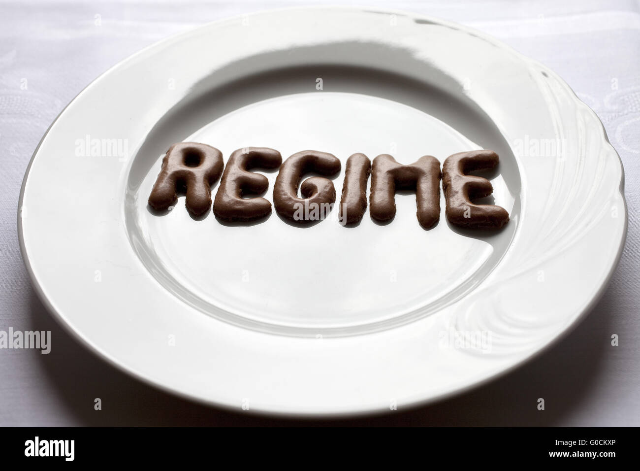 Buchstaben, das Wort Regime auf einer Platte Stockfoto