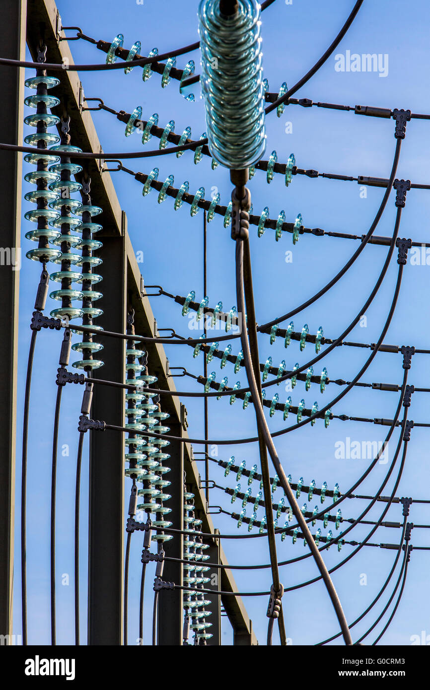 Schaltanlage, Schaltanlagen, Transformation der elektrischen Energie zwischen zwei oder mehreren Spannungsebenen, hier regionale Verkehrsnetz Stockfoto