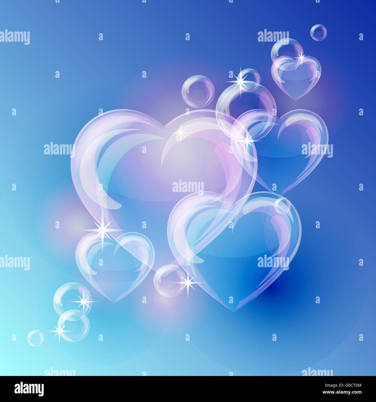 Romantischen Hintergrund mit Blase Herzen Formen auf blauem Hintergrund. Stockfoto