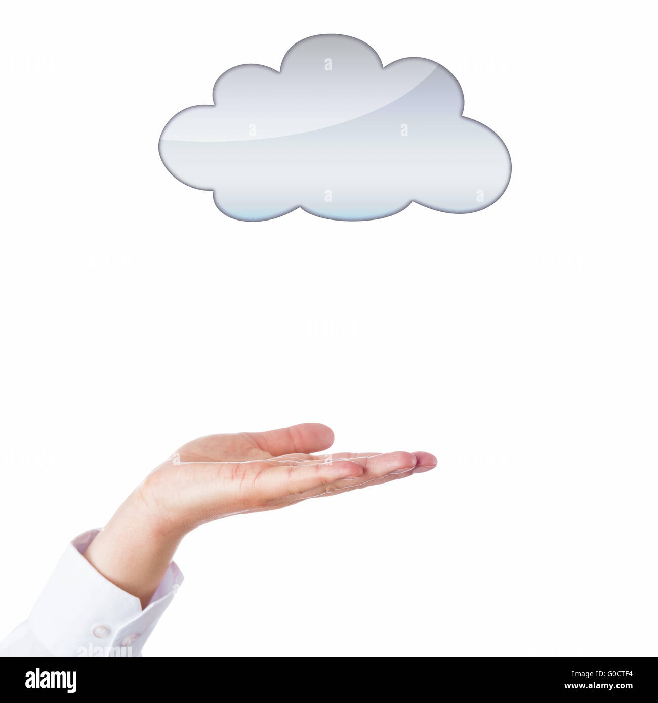 Offene Hand und leere Wolke mit Textfreiraum Stockfoto
