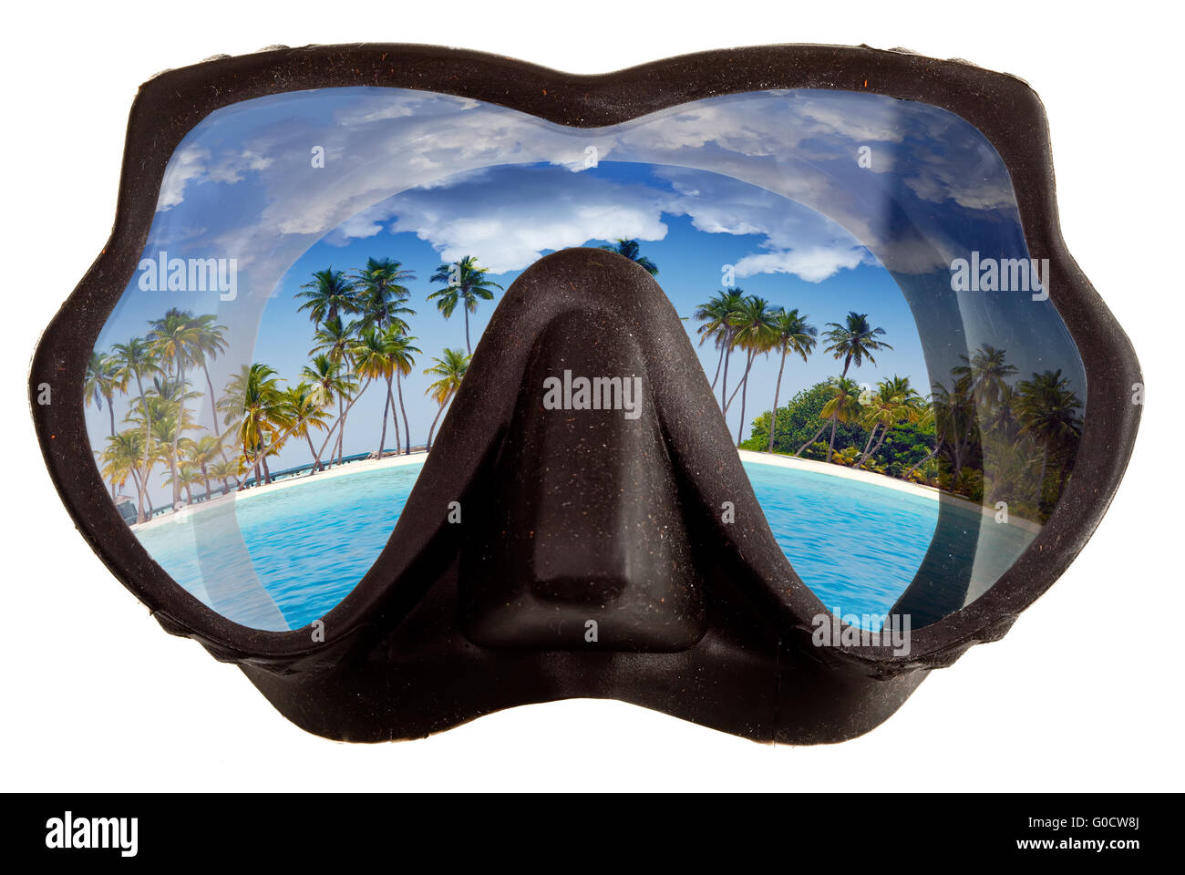 tropischer Landschaft spiegelt sich in der Maske Brille fo Stockfoto