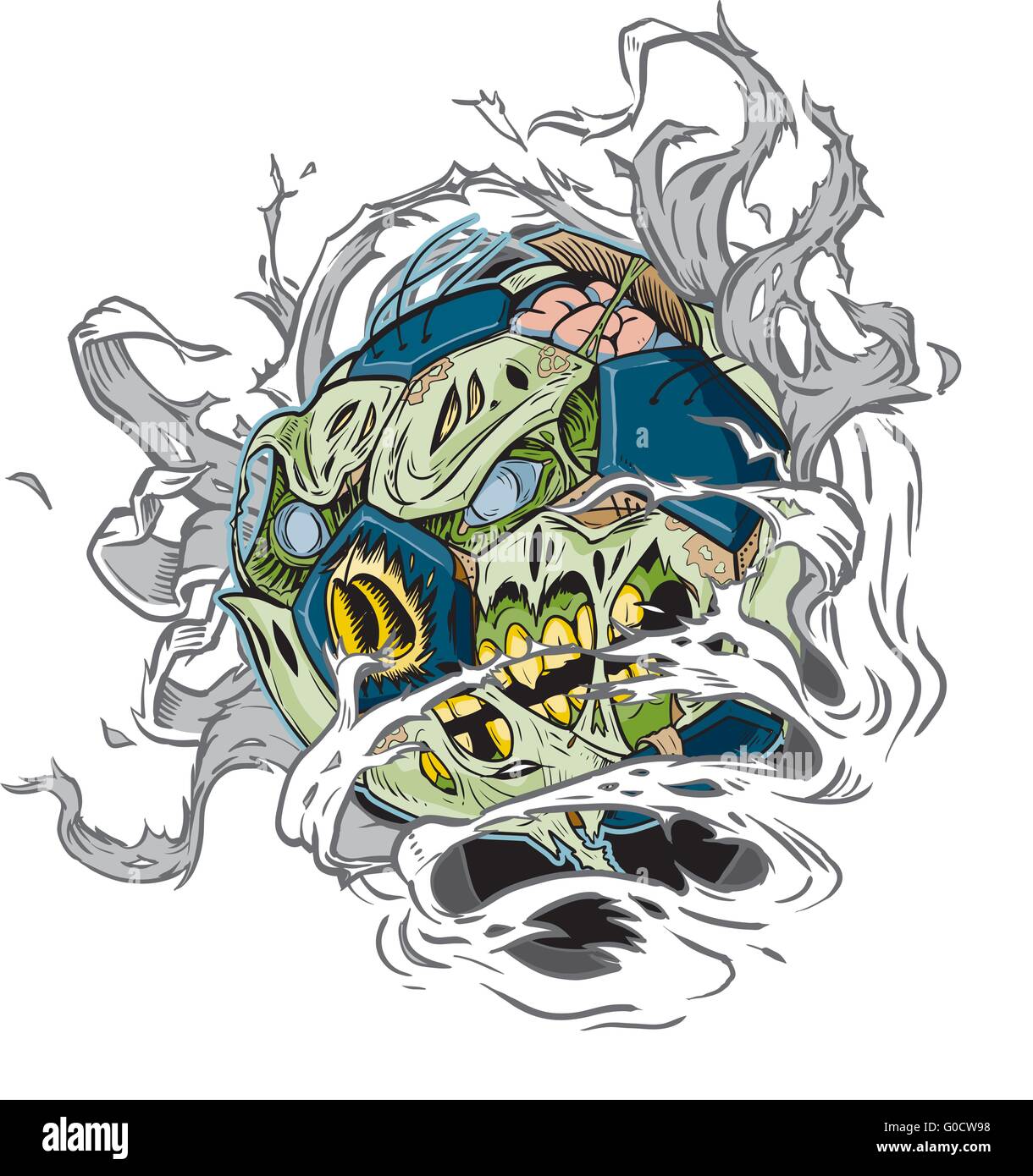 Ein Zombie Soccer Ball Rippen aus dem Hintergrund! Alle wichtigen Elemente sind in separaten Schichten. Stock Vektor