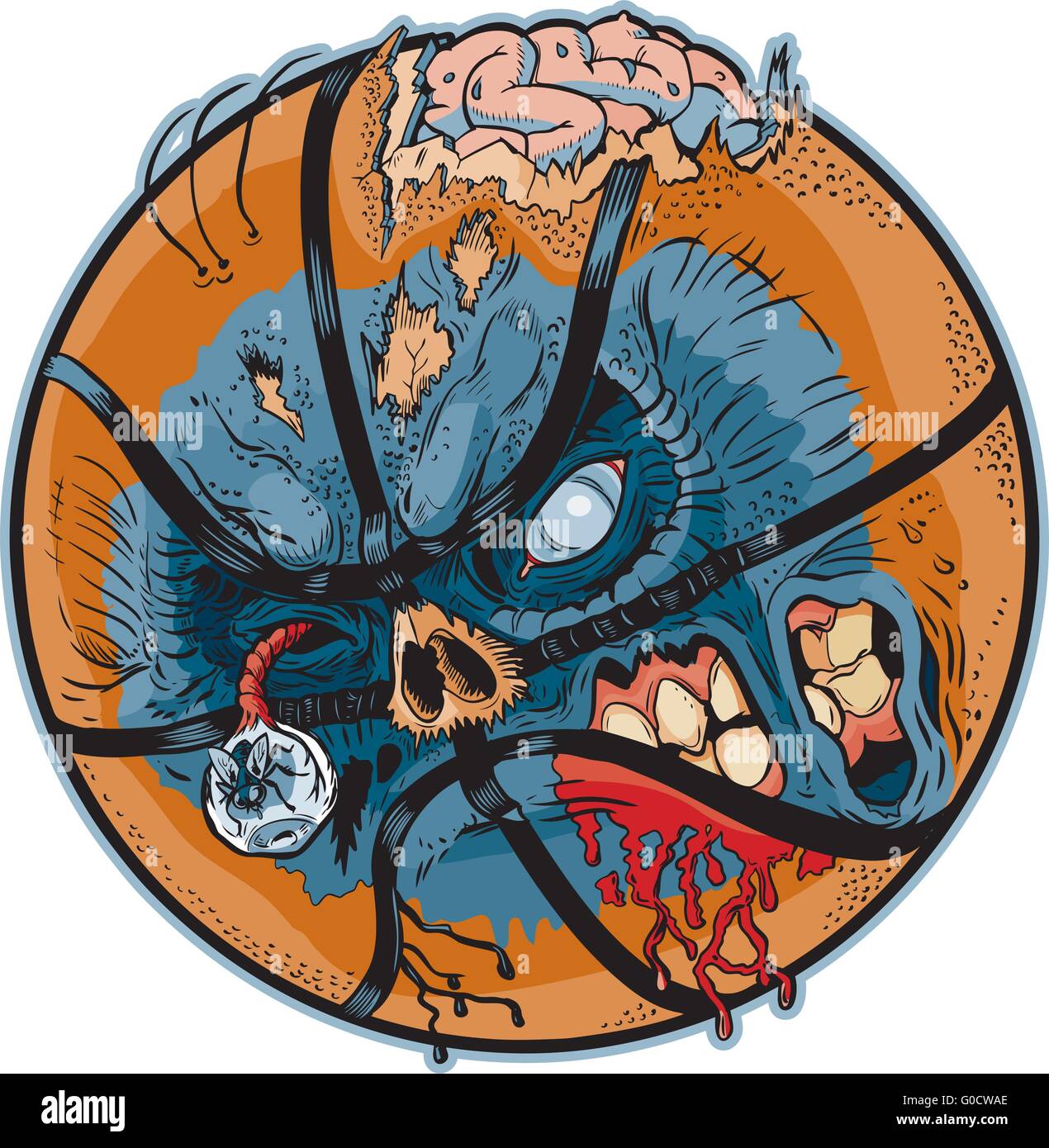 Ein Zombie Basketball Vector Cartoon! Farbenelemente sind in einem separaten Layer in der EPS für einfache Anpassung! Stock Vektor