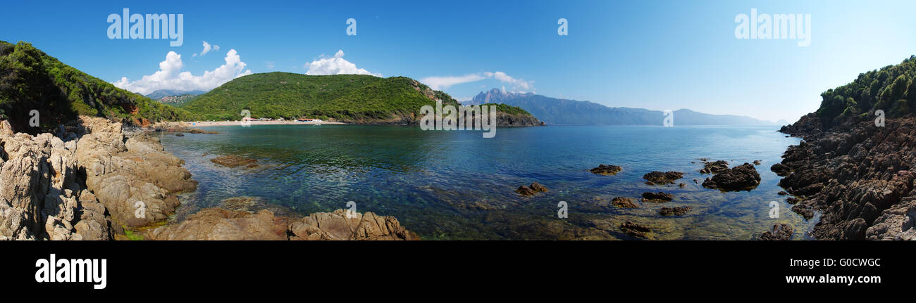 Panoramablick über die Bucht von Caspiu - Corsica Stockfoto