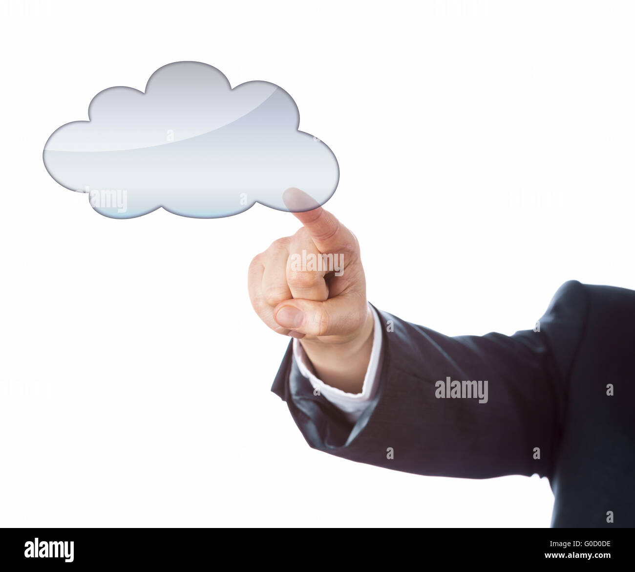 Arm im Anzug auf Cloud-Computing-Symbol zeigt Stockfoto