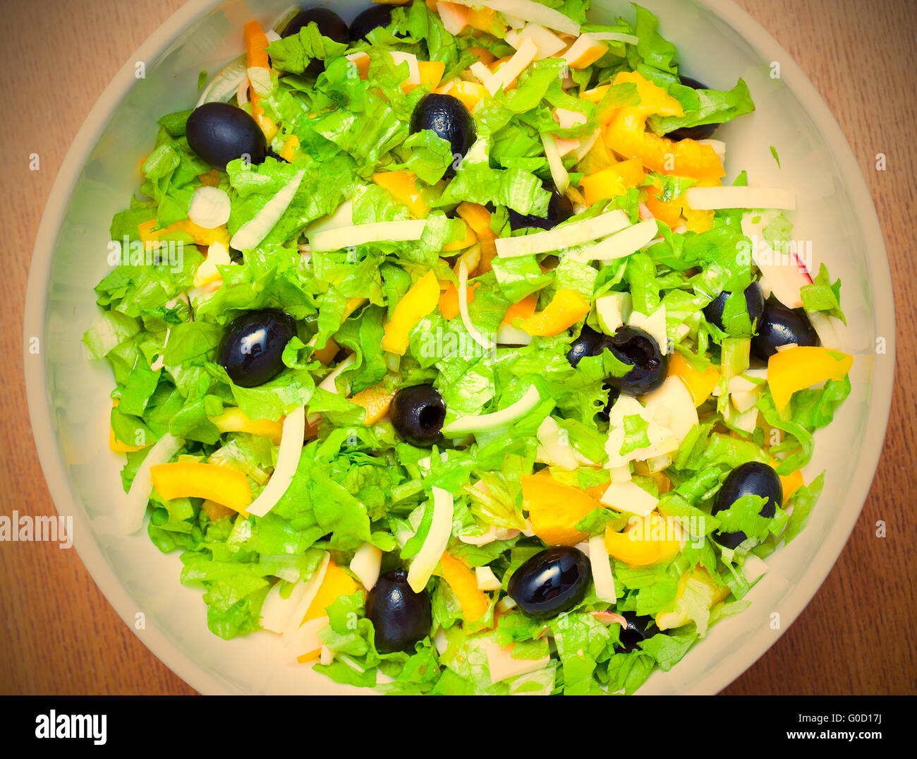 Gemischte Grüne Blattsalate mit Tintenfisch-Salat ein Stockfoto