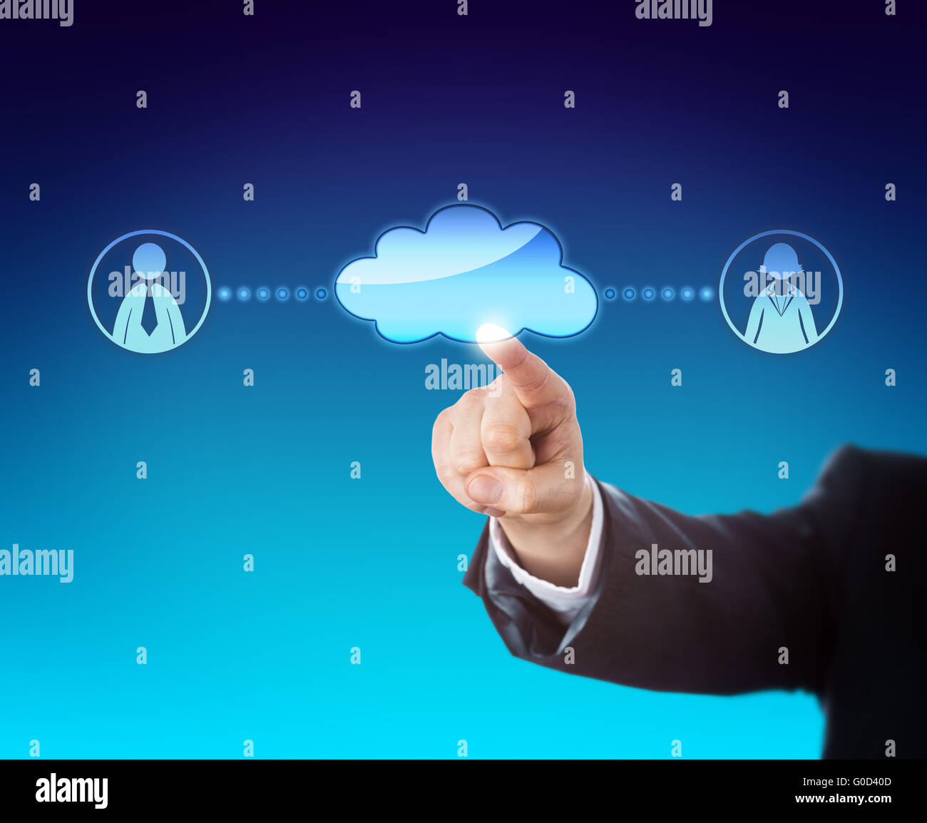 Arm berührt nichtig Cloud verbunden, Büroangestellte Stockfoto