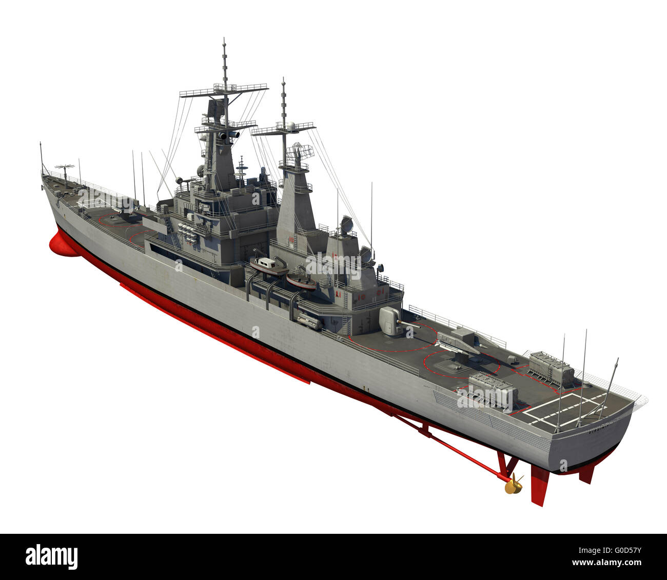 Amerikanische moderne Kriegsschiff Over White Background. 3D Illustration. Stockfoto
