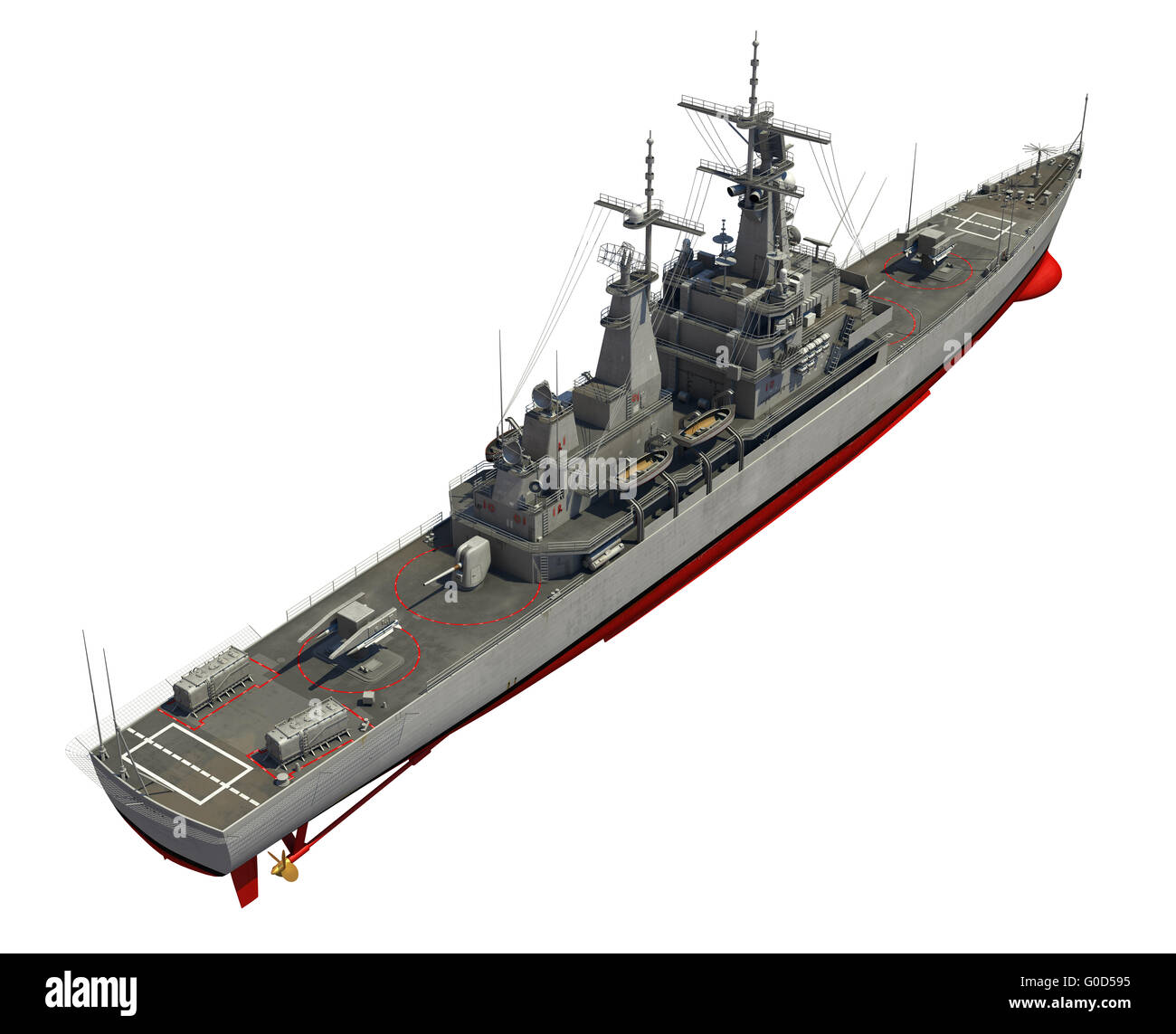 Moderne Kriegsschiff Over White Background. 3D Illustration. Stockfoto