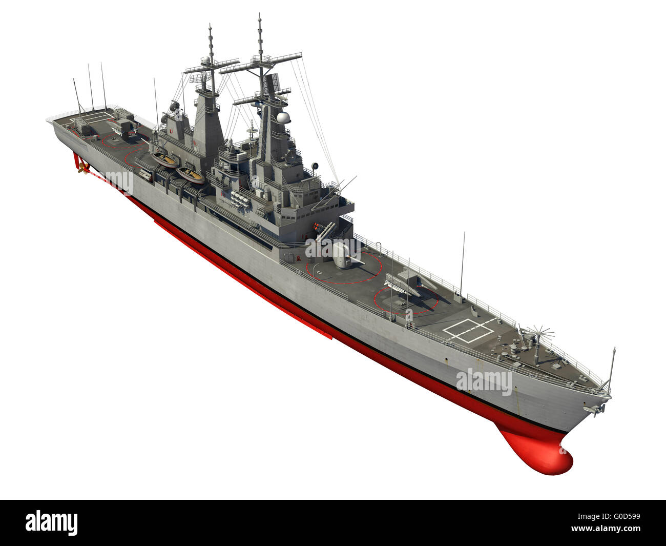 Amerikanische moderne Kriegsschiff Over White Background. 3D Illustration. Stockfoto