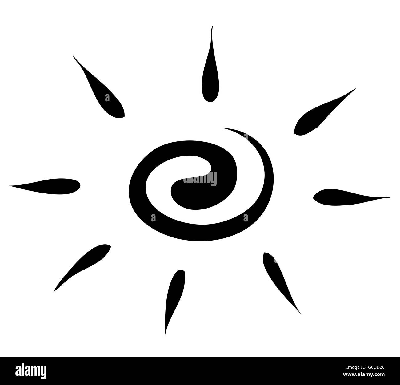 Vektor. Skizze. Sonne auf weißem Grund. Symbol Stockfoto