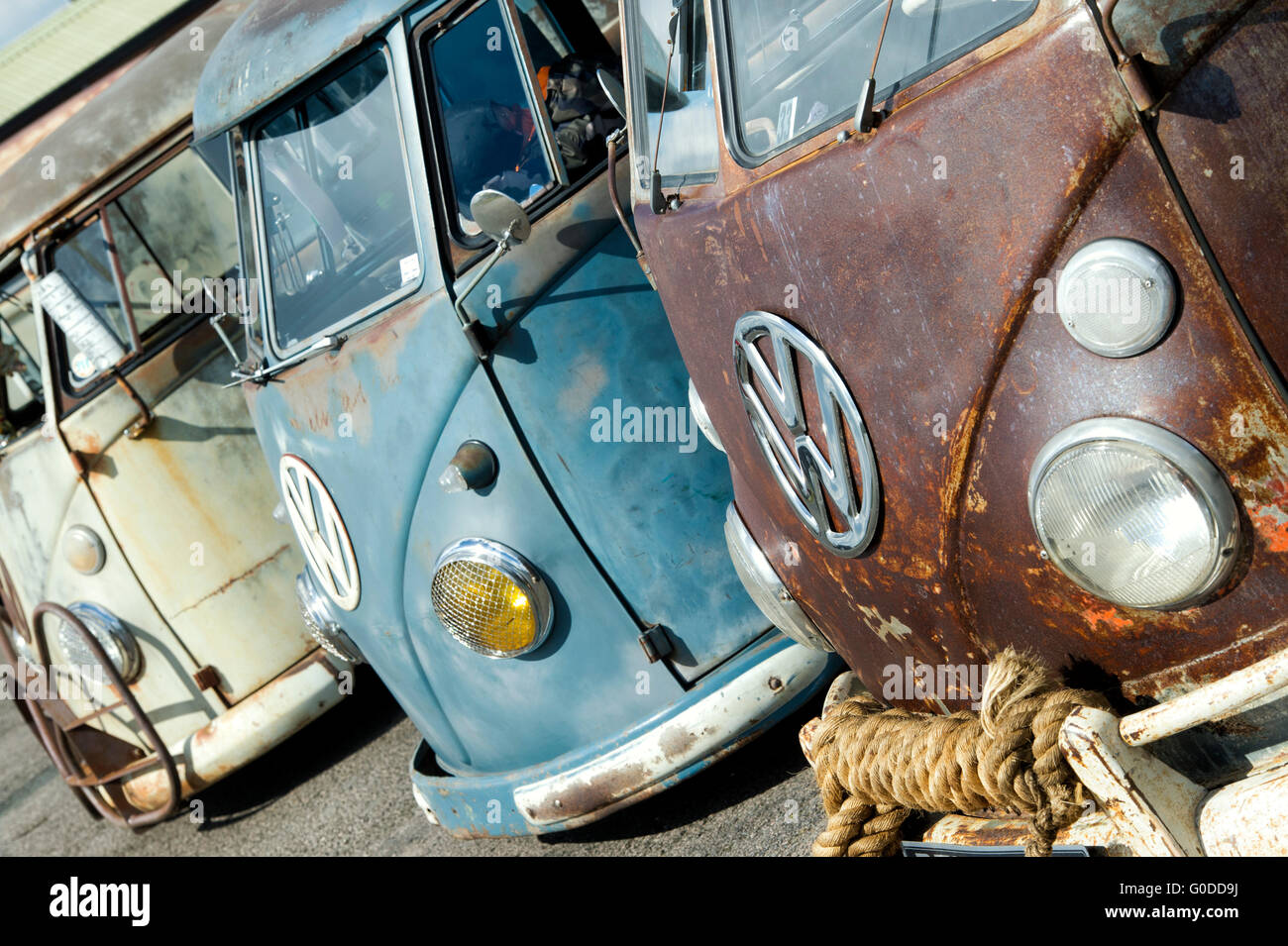 Rostigen VW Ratte Split Screen Volkswagen Camper / Lieferwagen bei einer VW-Show Panel. England Stockfoto