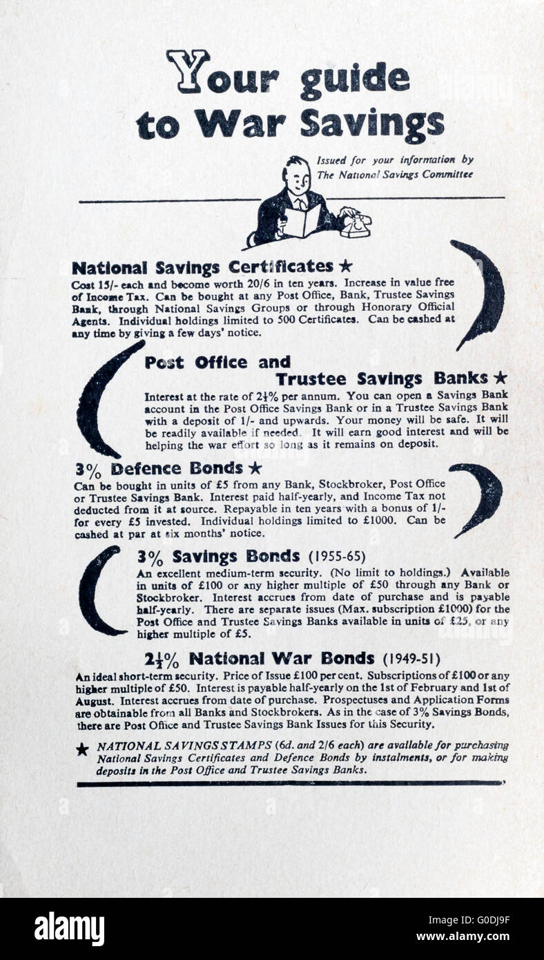 Eine Werbung für Krieg Einsparungen, veröffentlicht im Jahr 1940. Stockfoto