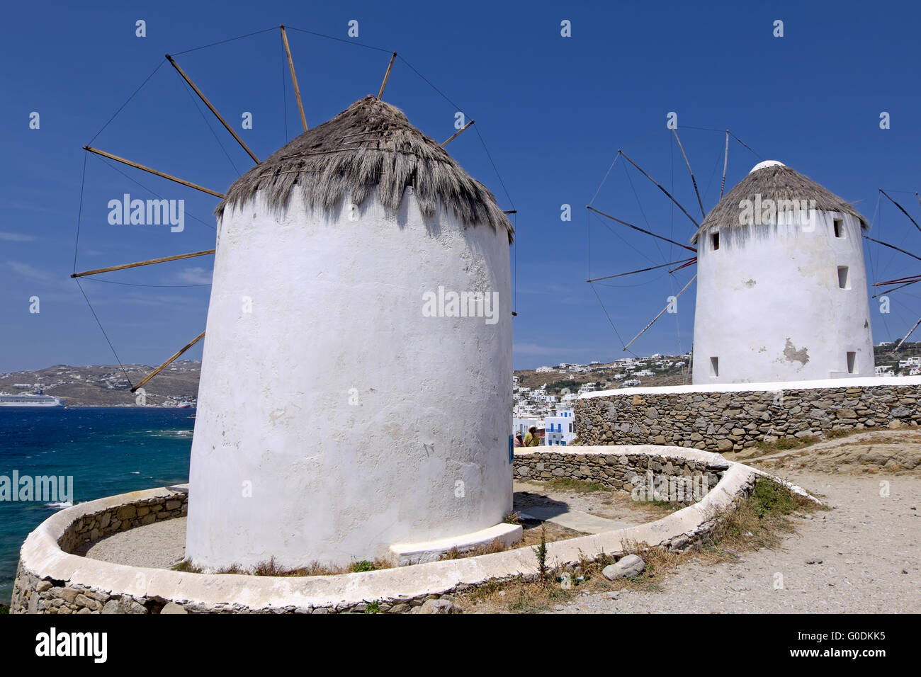 Die Windmühlen von Mykonos Stockfoto