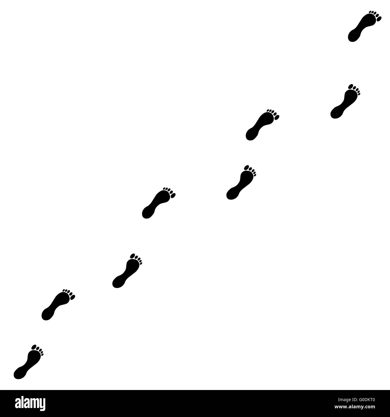 Schwarze menschliche Fußabdrücke Kette geht diagonal Muster Stockfoto
