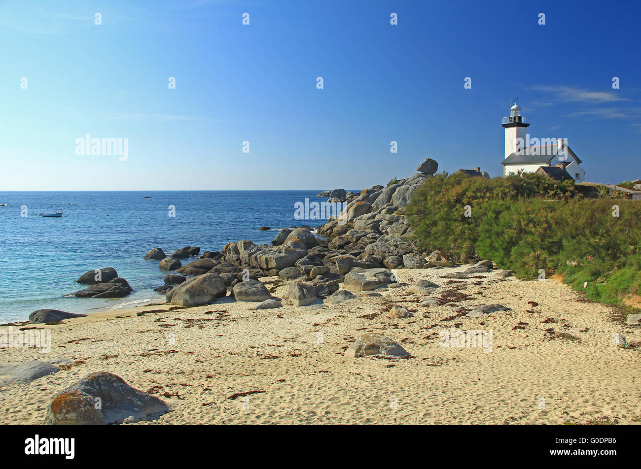 Leuchtturm Pontusval, Bretagne, Frankreich Stockfoto