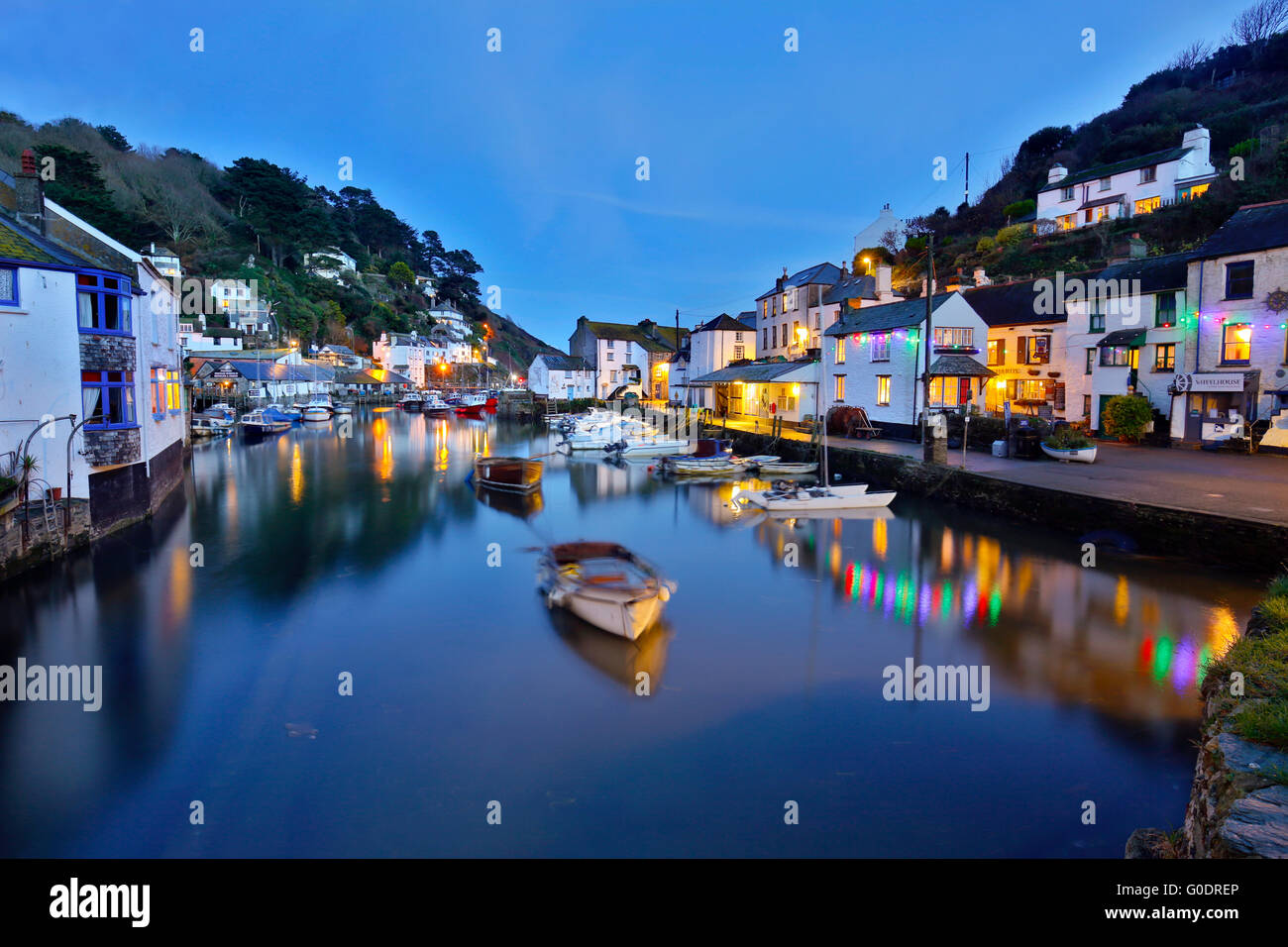 Polperro; Nacht; Cornwall; UK Stockfoto