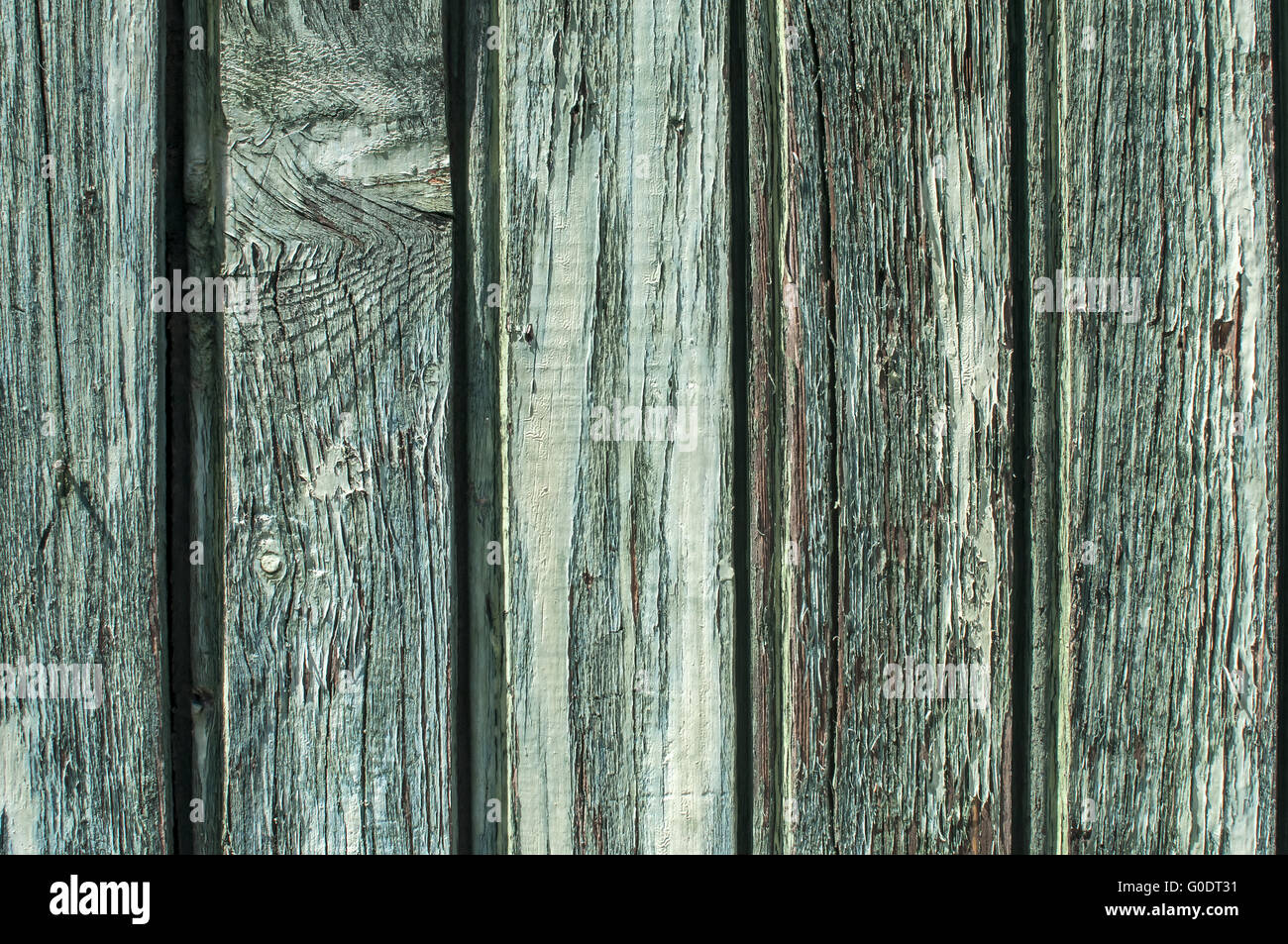 Blau lackierten Holzplatte Zaun Stadtmauer verblassen Stockfoto