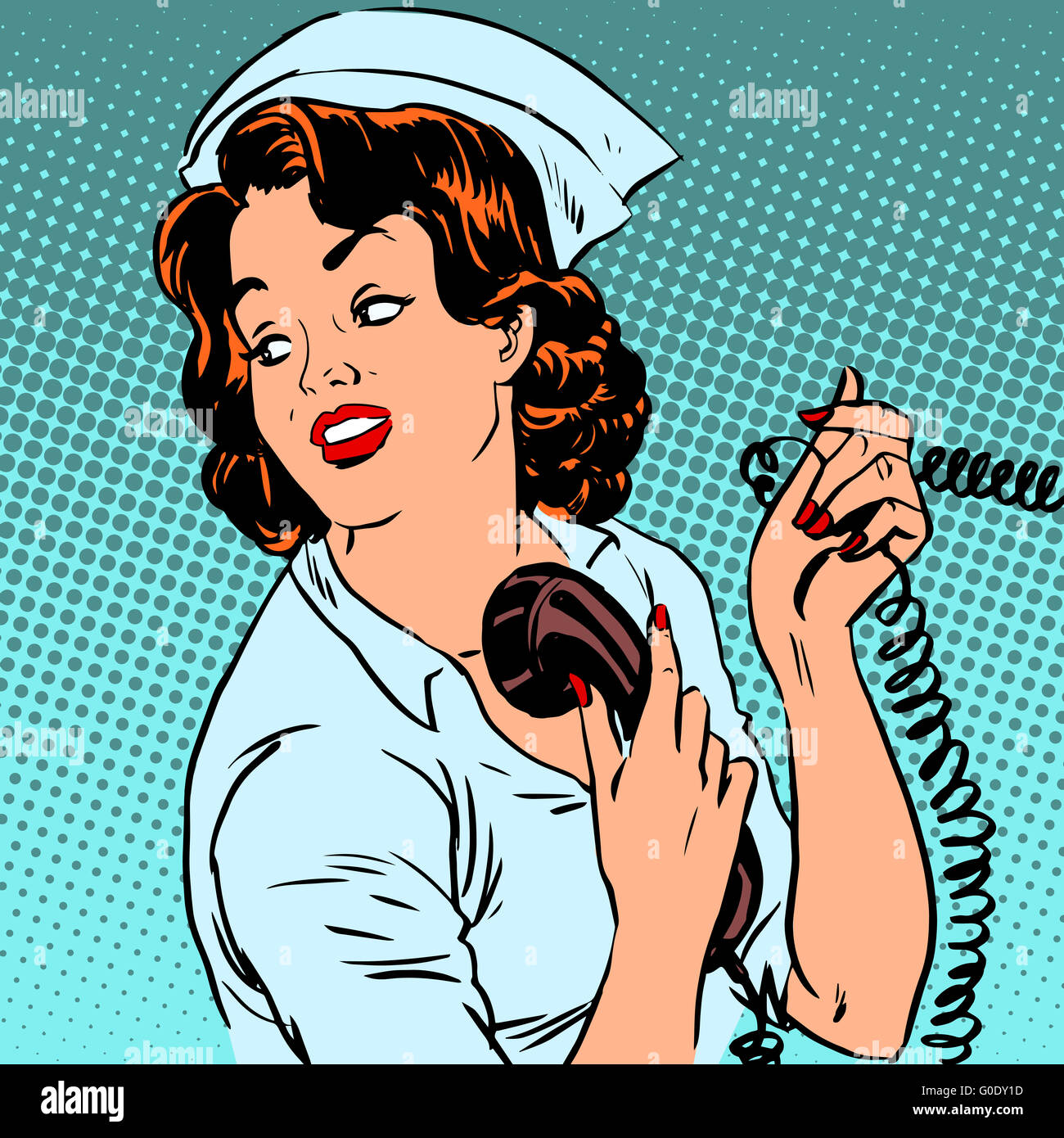 Krankenschwester Krankenhaus Telefon Gesundheit Arztpraxis Stil Pop-Art retro Stockfoto