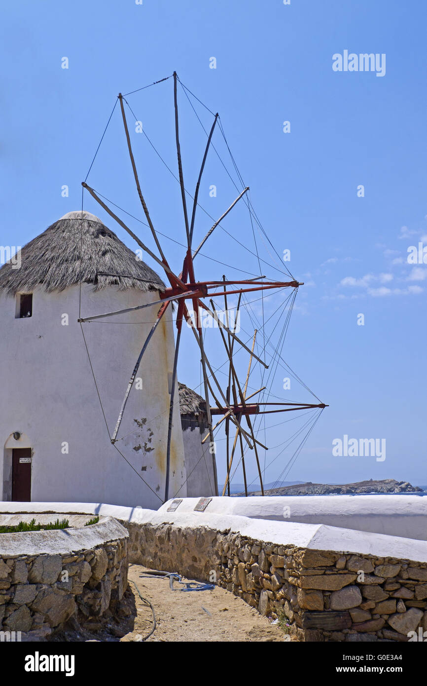 Die Windmühlen von Mykonos Stockfoto