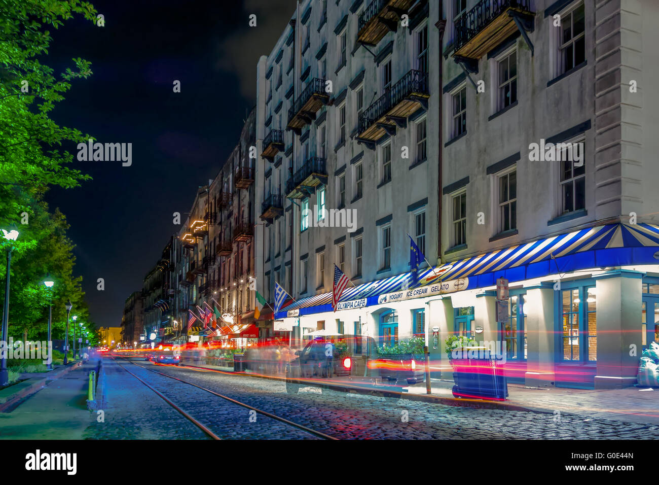 Savannah Georgia Waterfront und Straße Szenen Stockfoto