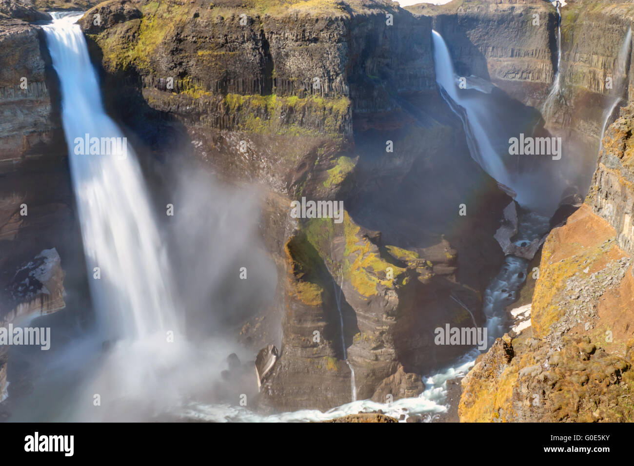 Die Haifoss und Grannifoss Wasserfälle in Island Stockfoto