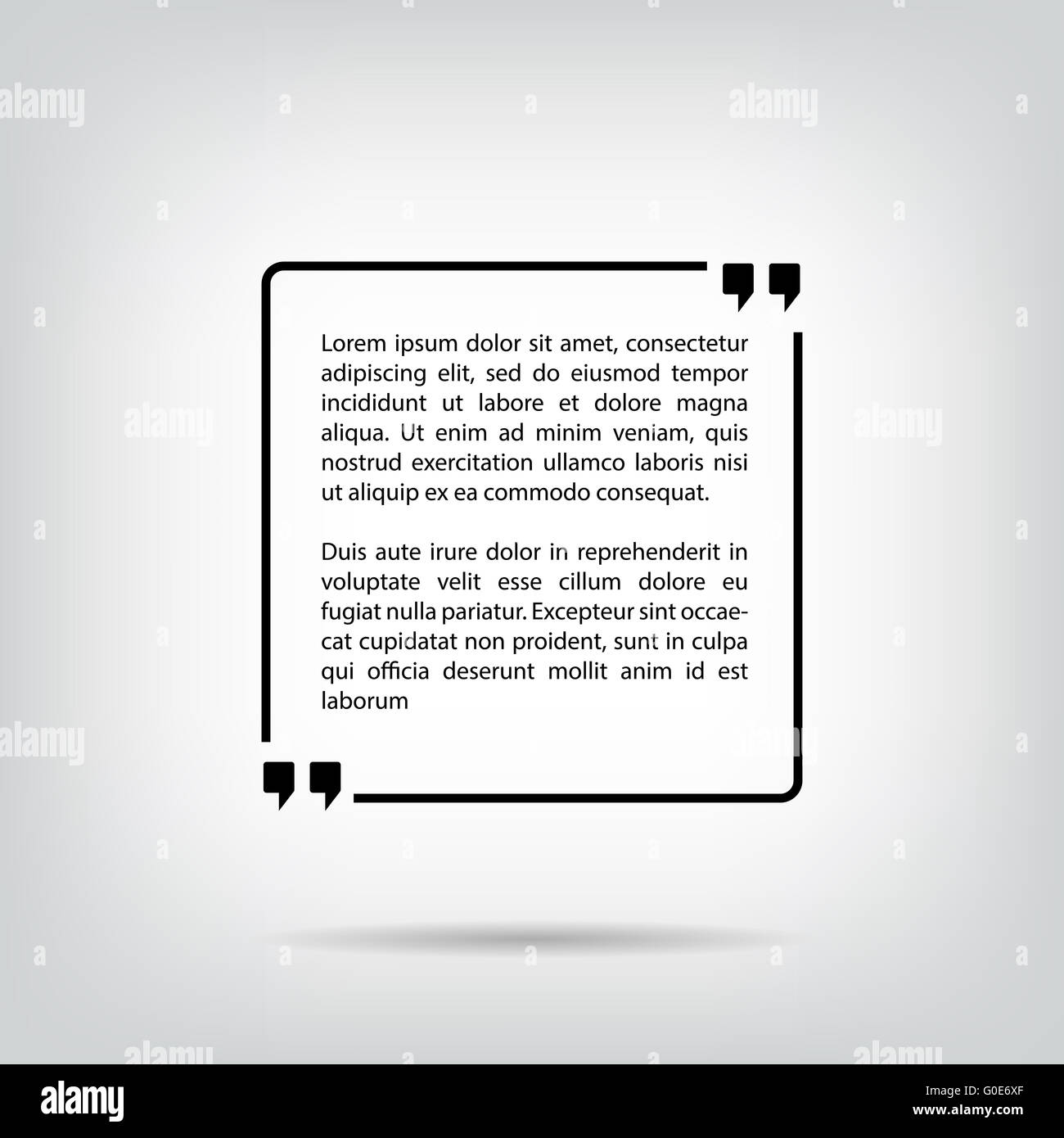 Text-Zitat Blase quadratische weißen Hintergrund mit Schatten Stockfoto