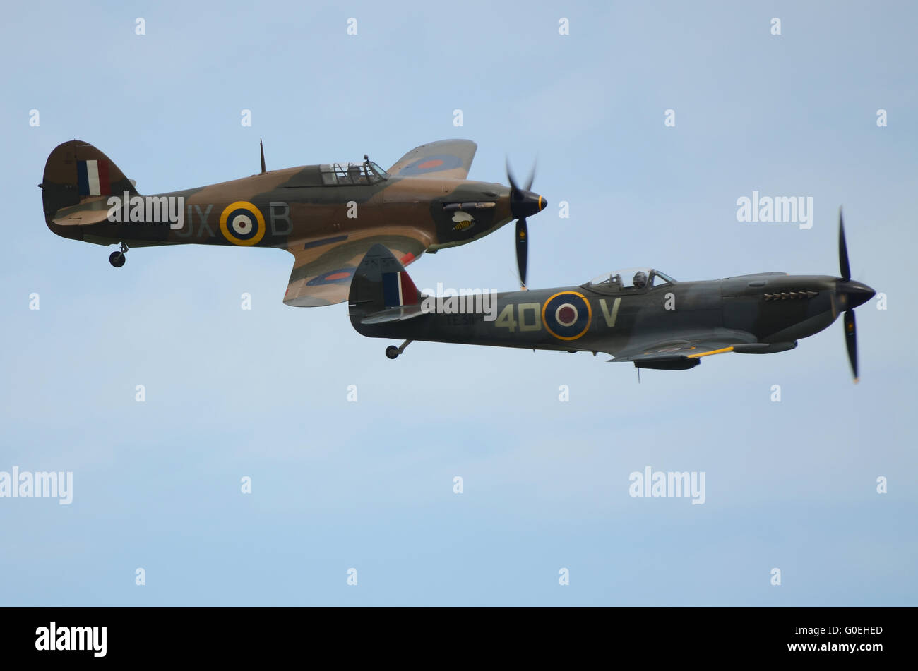 Schlacht von Großbritannien Memorial Flug Spitfire und Hurrikan Stockfoto