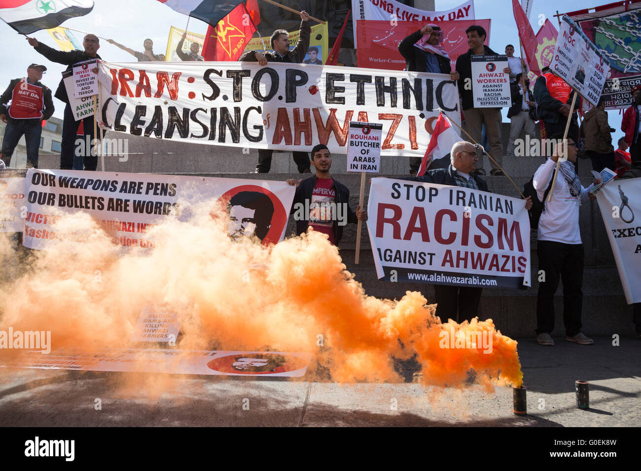 London, UK. 1. Mai 2016. Ahwazi Araber protestierten am Trafalgar Square. Maikundgebung in London. Bildnachweis: Lebendige Bilder/Alamy Live-Nachrichten Stockfoto
