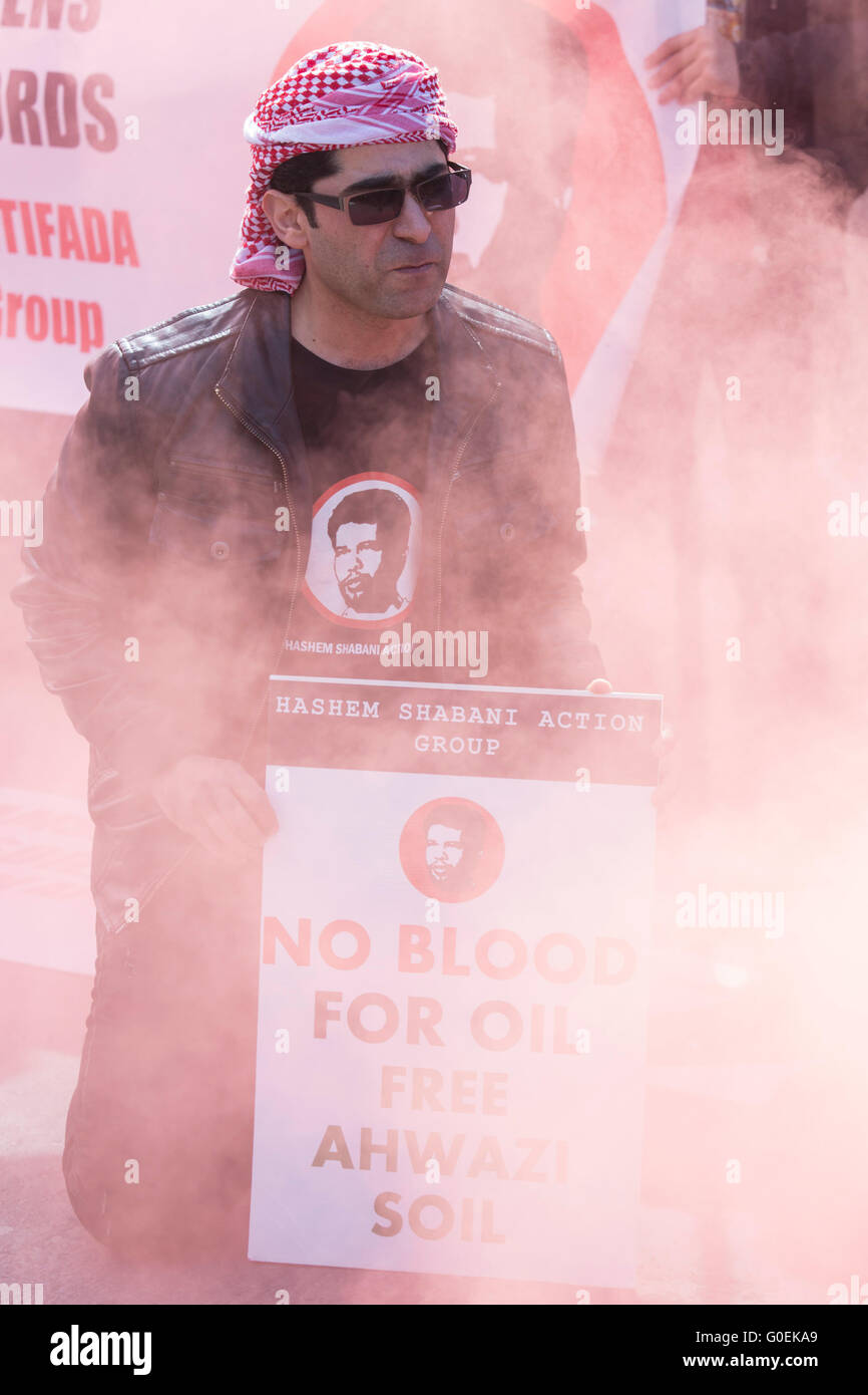 London, UK. 1. Mai 2016. Ahwazi Araber protestierten am Trafalgar Square. Maikundgebung in London. Bildnachweis: Lebendige Bilder/Alamy Live-Nachrichten Stockfoto