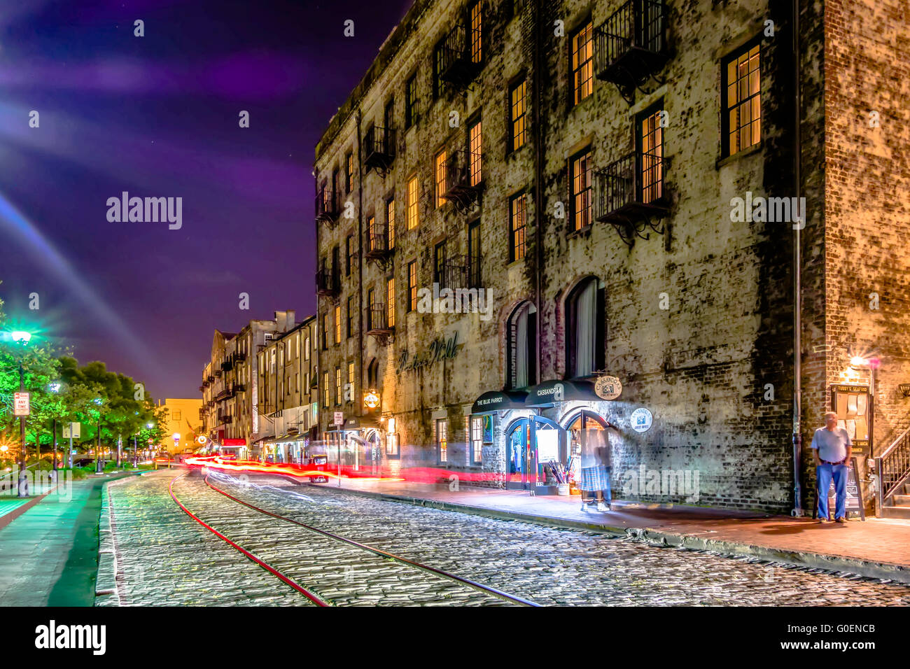 Savannah Georgia Waterfront und Straße Szenen Stockfoto