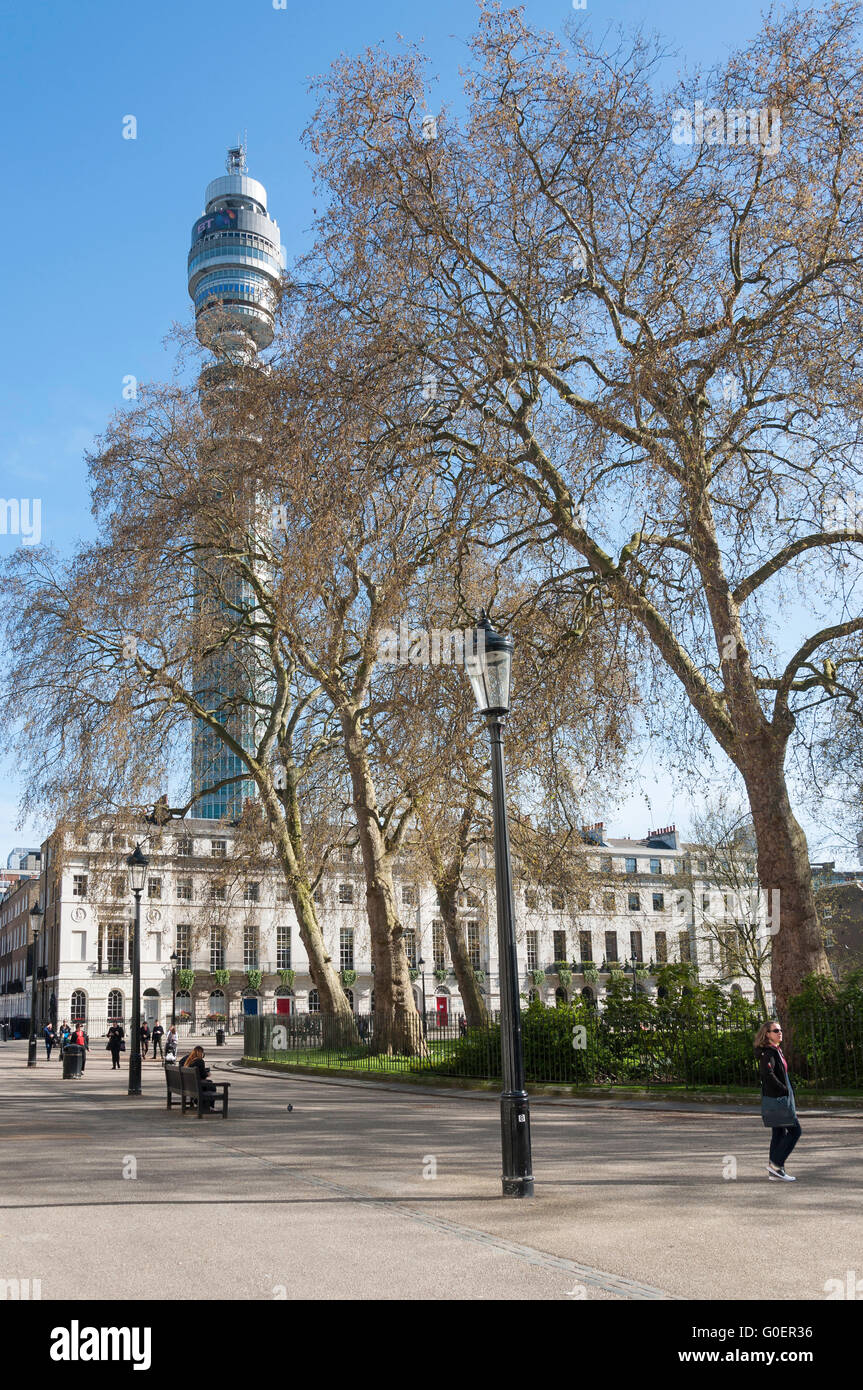 Post Office Tower von Fitzroy Square, Fitzrovia, London Borough of Camden, London, England, United Kingdom Stockfoto