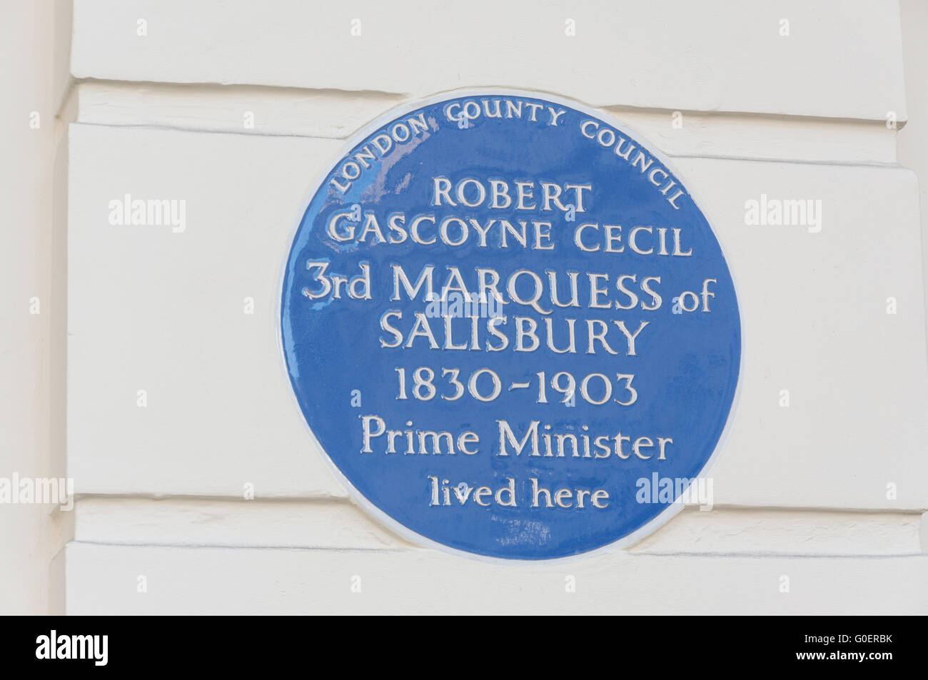 Blaue Plakette, 3. Marquess of Salisbury, Fitzroy Square, Fitzrovia, London Borough of Camden, London, England, Vereinigtes Königreich Stockfoto