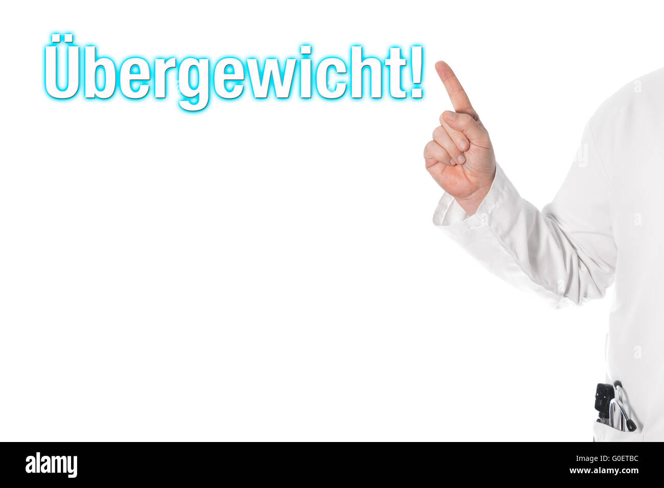 Arzt zeigt auf einen Titel (Übergewicht) Stockfoto