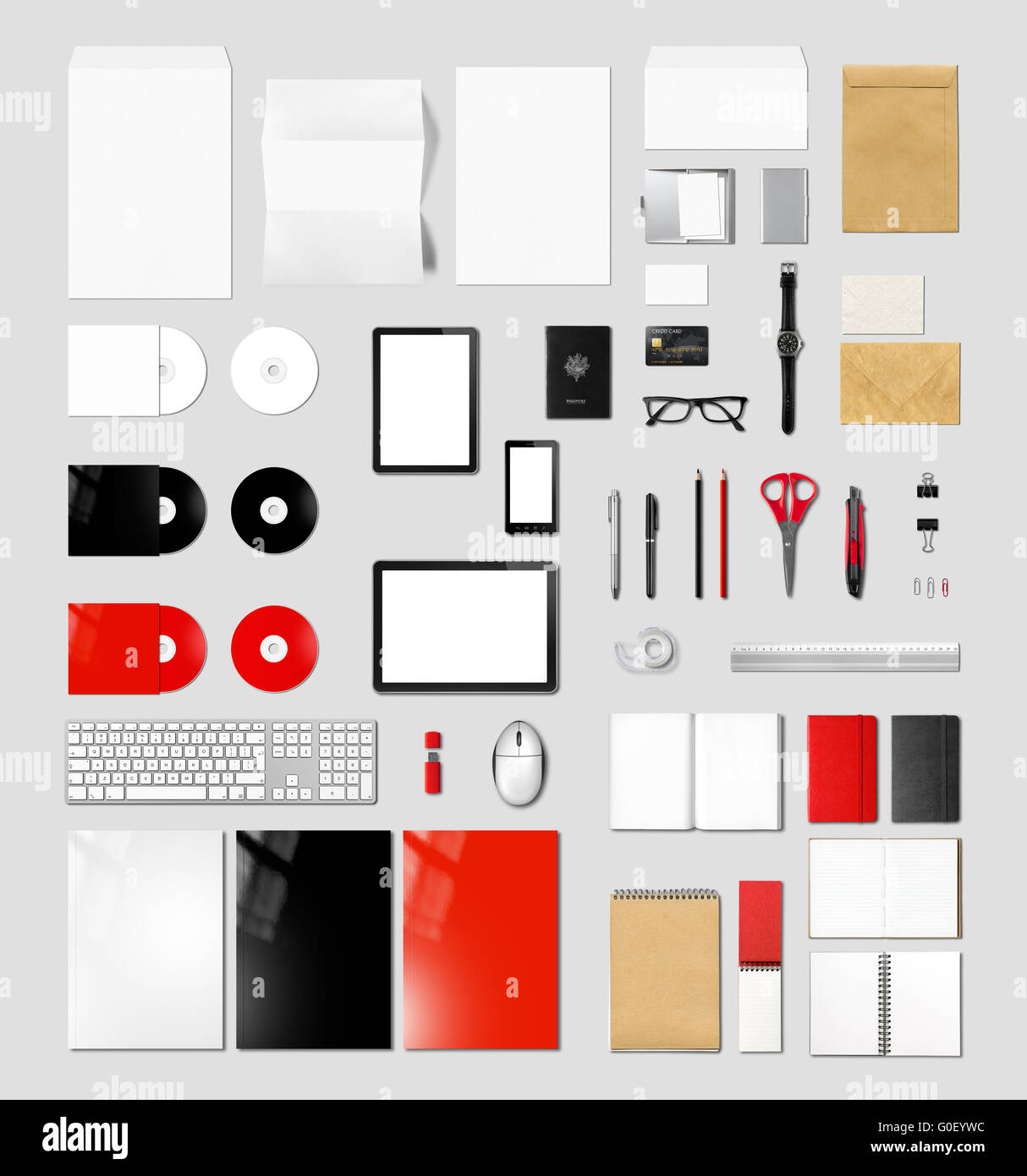 Produkte, die branding-Mock-up Vorlage, grauen Hintergrund Stockfoto