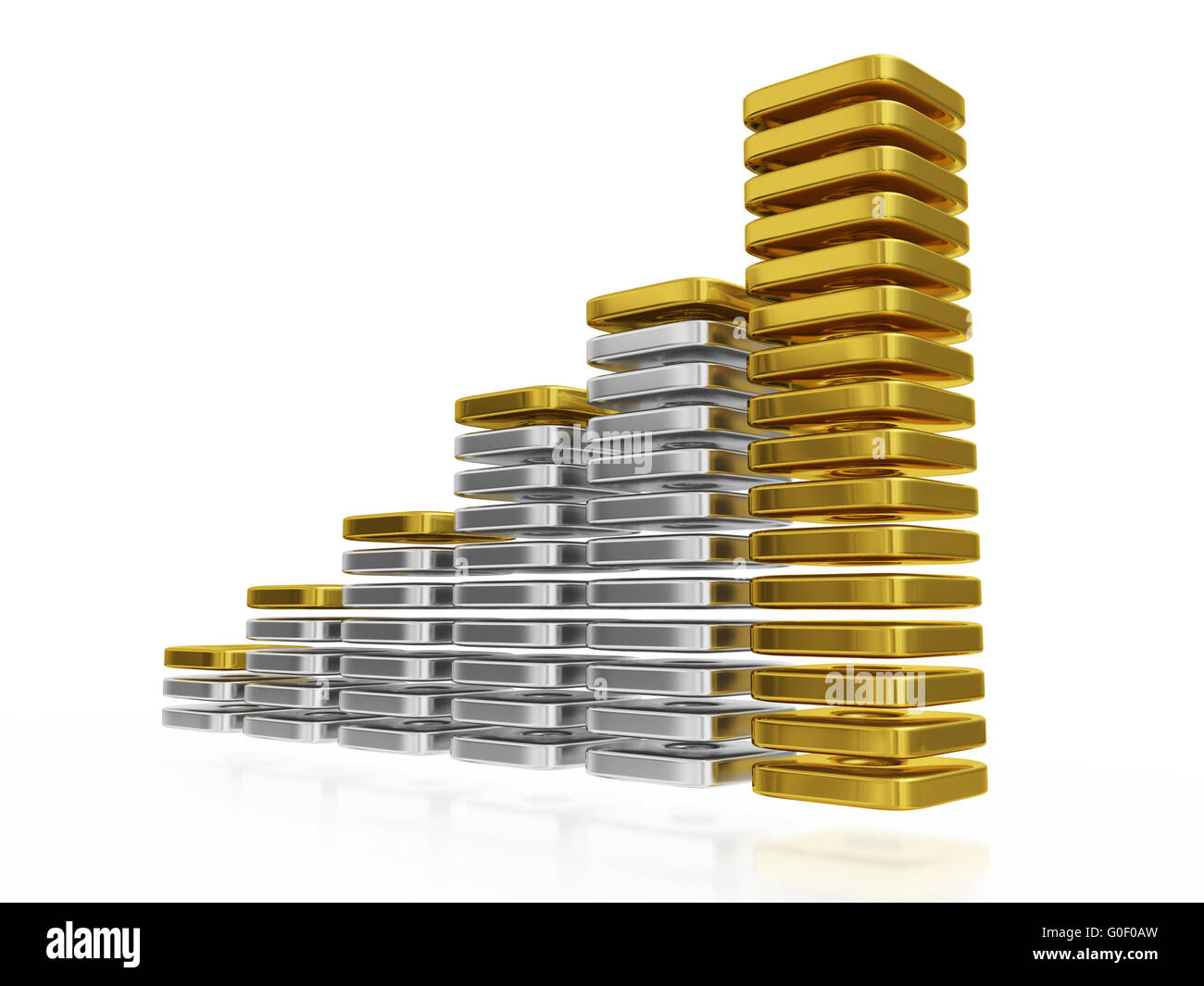 Gold und Silber Blöcke Business Wachstum Balkendiagramm Stockfoto