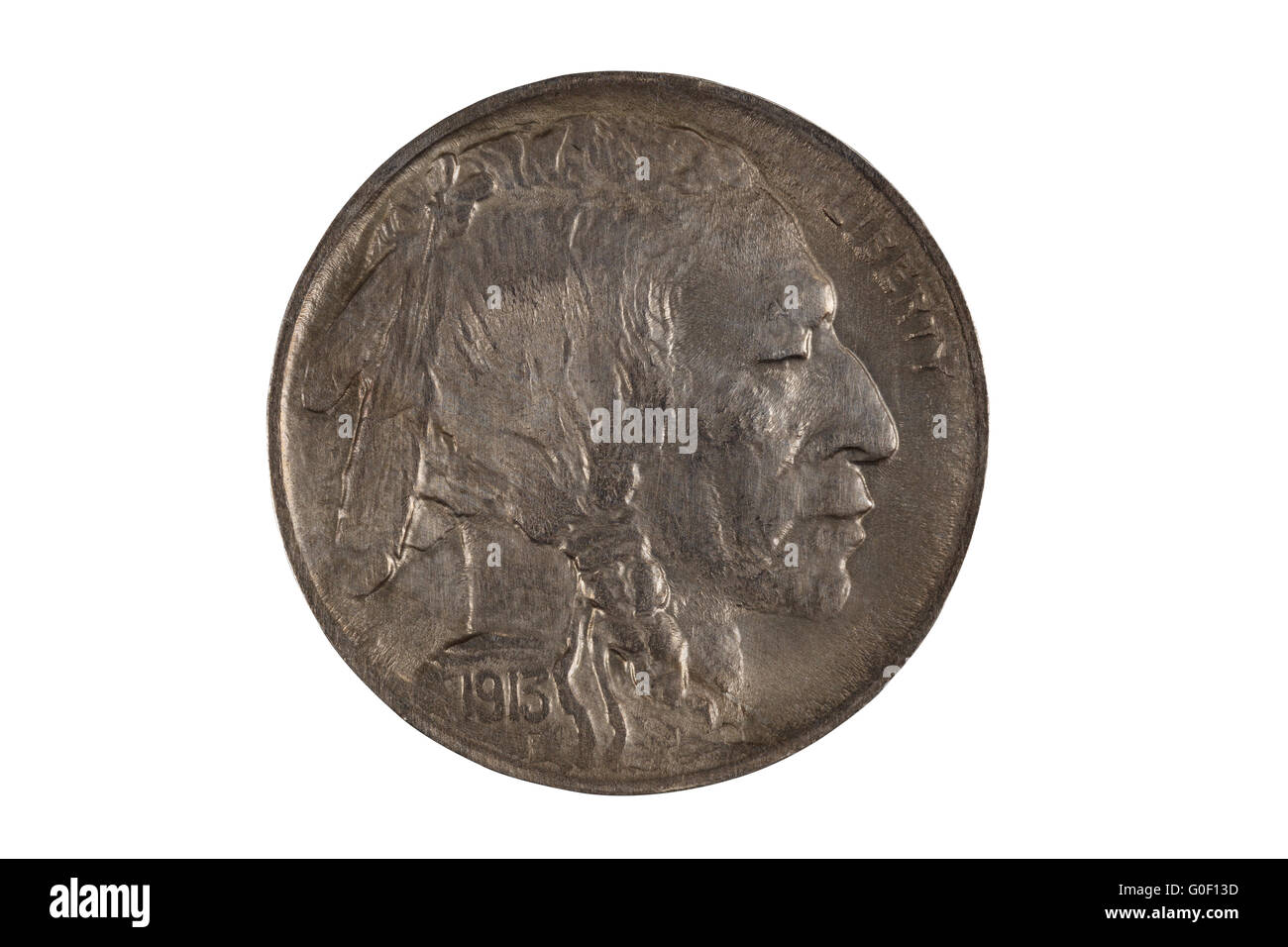 Ersten Jahr der original United States Indian Head Nickel auf weiß Stockfoto