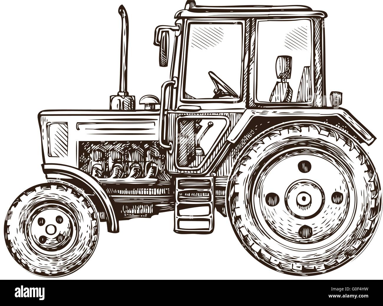 Bauernhof Traktor Skizze. Handgezeichnete Vektor-illustration Stock Vektor