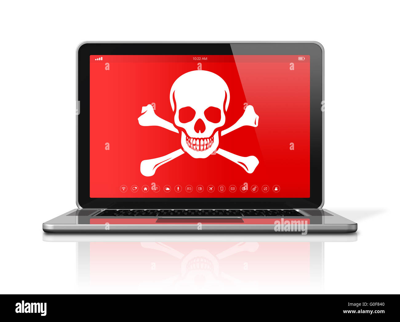 Laptop mit einem Piraten-Symbol auf dem Bildschirm. Hacking-Konzept Stockfoto