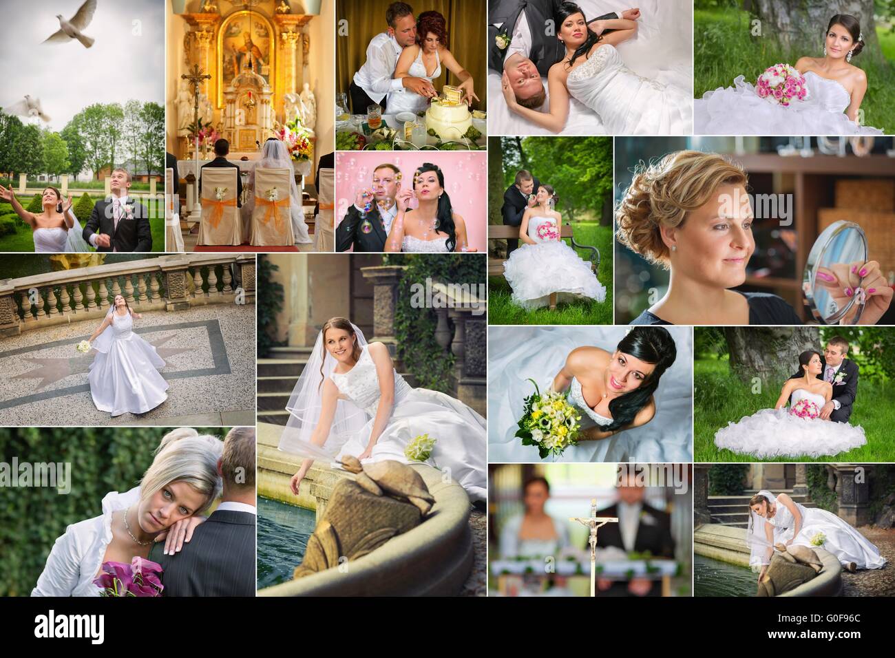 Hochzeit Thema Collage bestehend aus verschiedenen Bildern Stockfoto