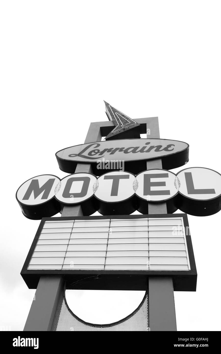 Lorraine Motel-Schild in schwarz und weiß Stockfoto