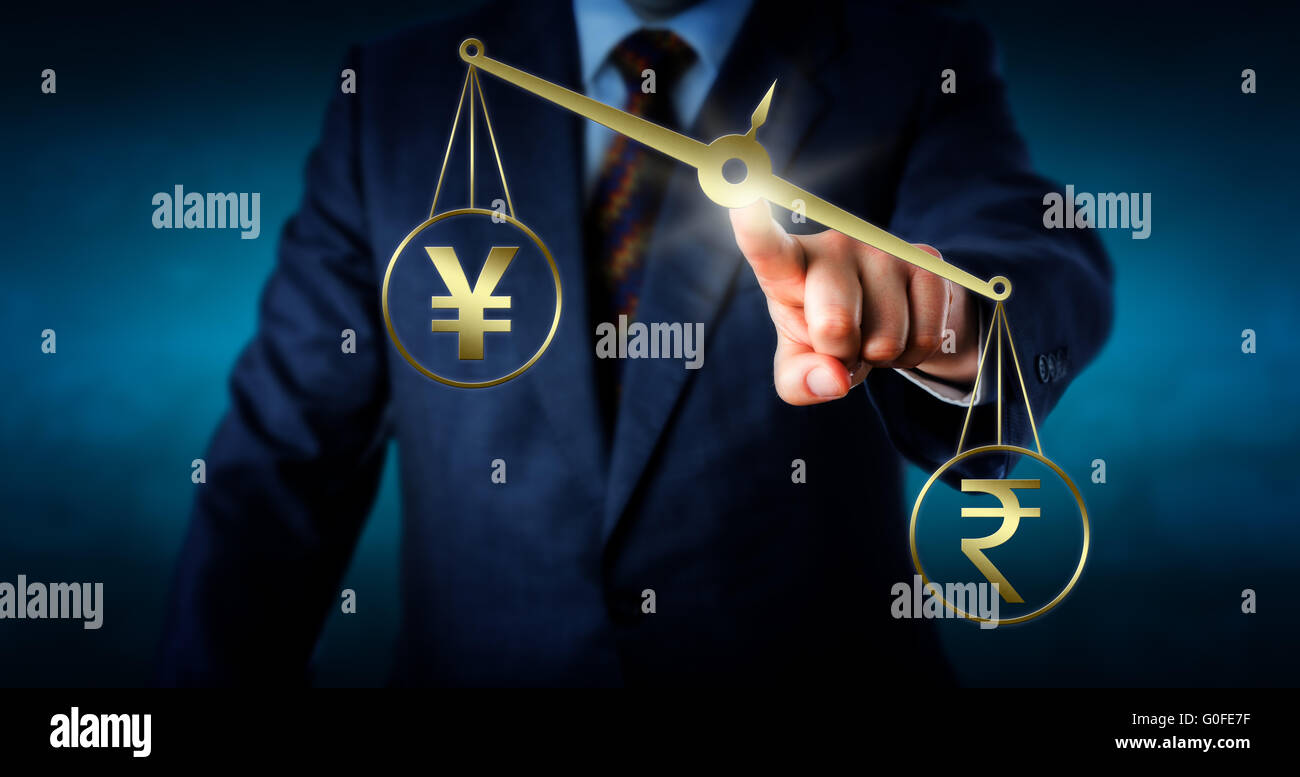 Indische Rupie Outbalancing Yen oder Yuan Stockfoto