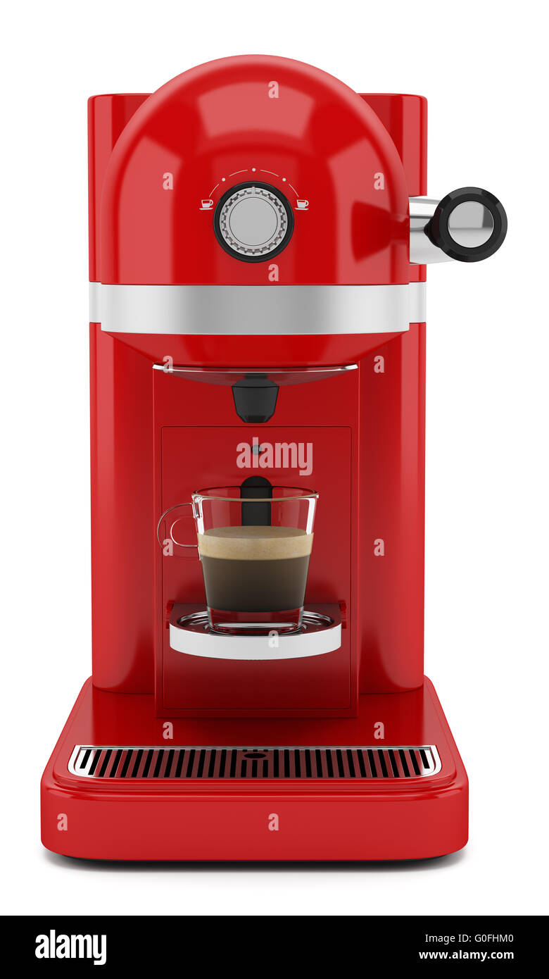 Rote Kaffeemaschine isoliert auf weißem Hintergrund Stockfoto