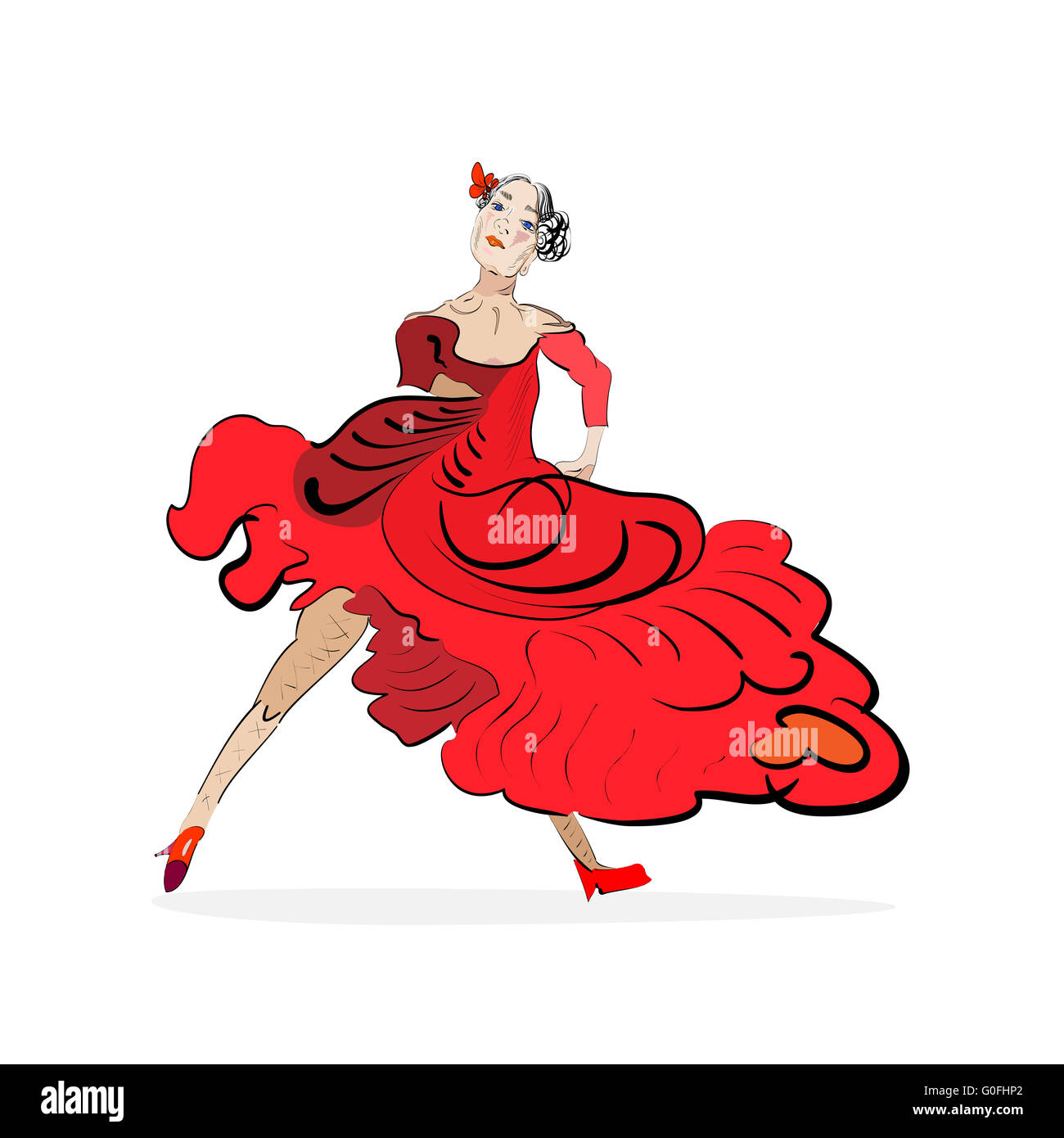 Tangotänzer im roten Kleid Stockfoto