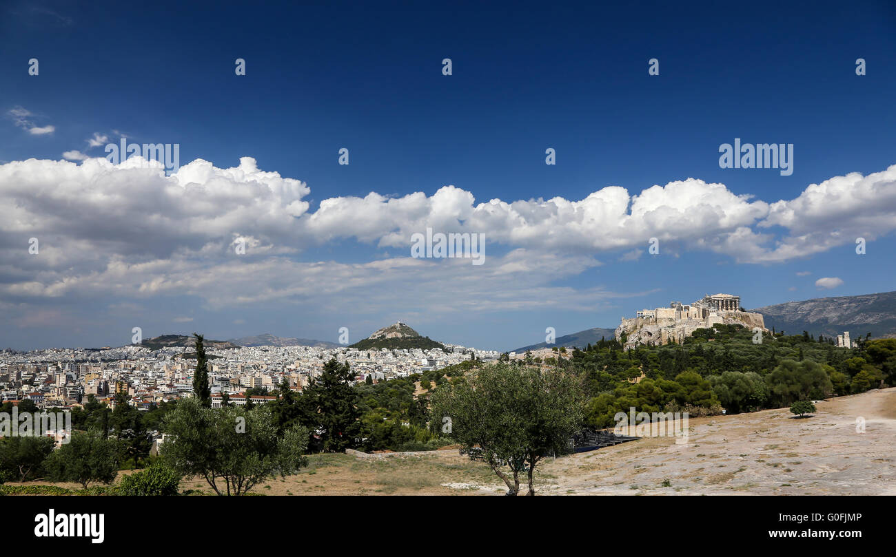 Panoramablick über die Stadt von Athen, Griechenland Stockfoto